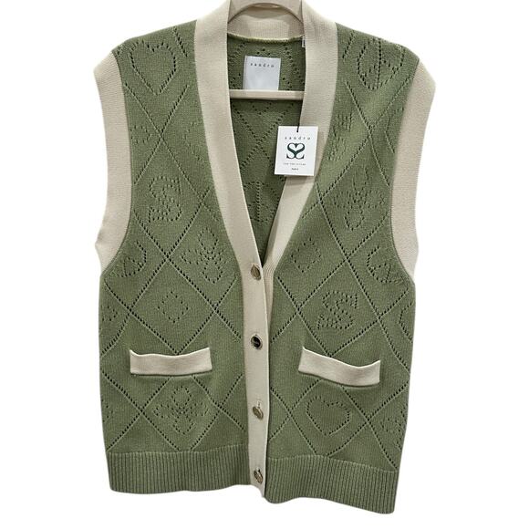NWT Sandro Espoir Long Pointelle Knit Vest in Green - Picture 2 of 6